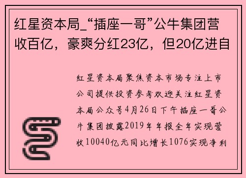 红星资本局_“插座一哥”公牛集团营收百亿，豪爽分红23亿，但20亿进自家腰包